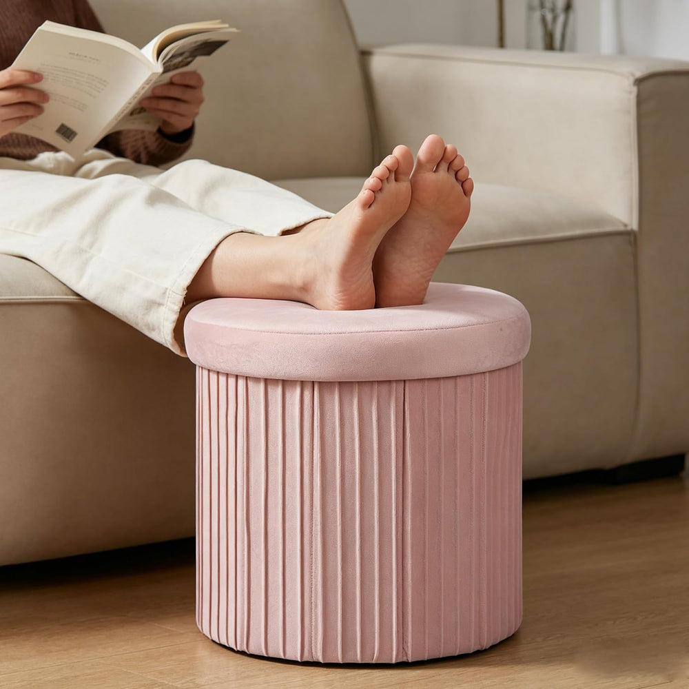 Relaxdays Velvet Stool with Storage Space Padded Foldable H 38 x D 38 cm Roun...