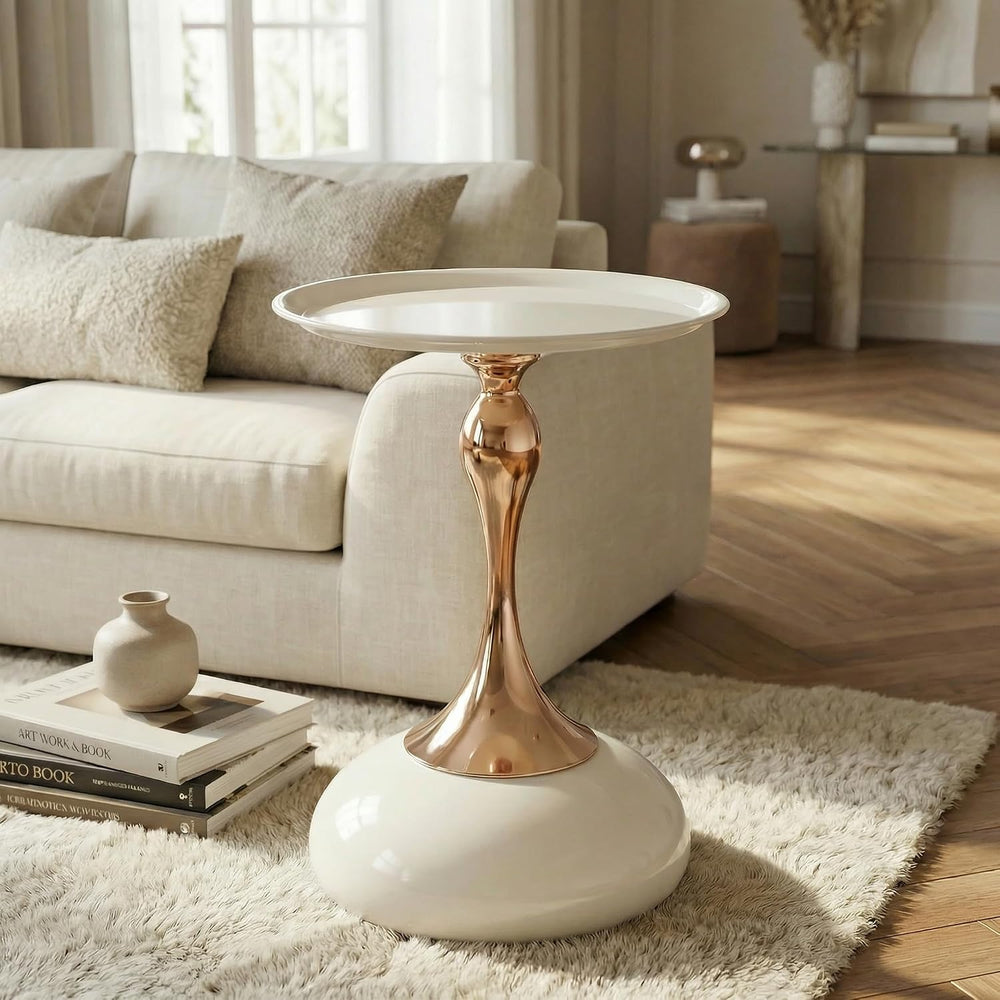 Round Pedestal Side Table, Small Metal Drink Table for Small Spaces, Modern A...