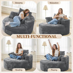 55''W 3.5CM Corduroy Single Foam Sofa, Oversized Round Chair with Pillows, Modern Sleeper for Living Rooms, Lounges, Nurseries and Projection Rooms, Wide-Arm Lounge Chair Armchair, Dark Grey