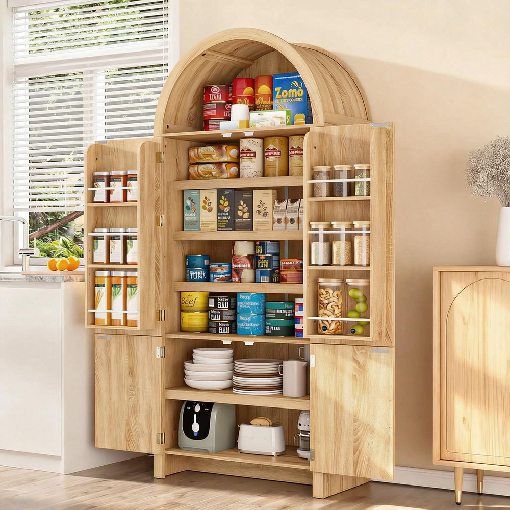 Arched Cabinet, 71" Tall Arched Kitchen Pantry Storage Cabinet with Door...