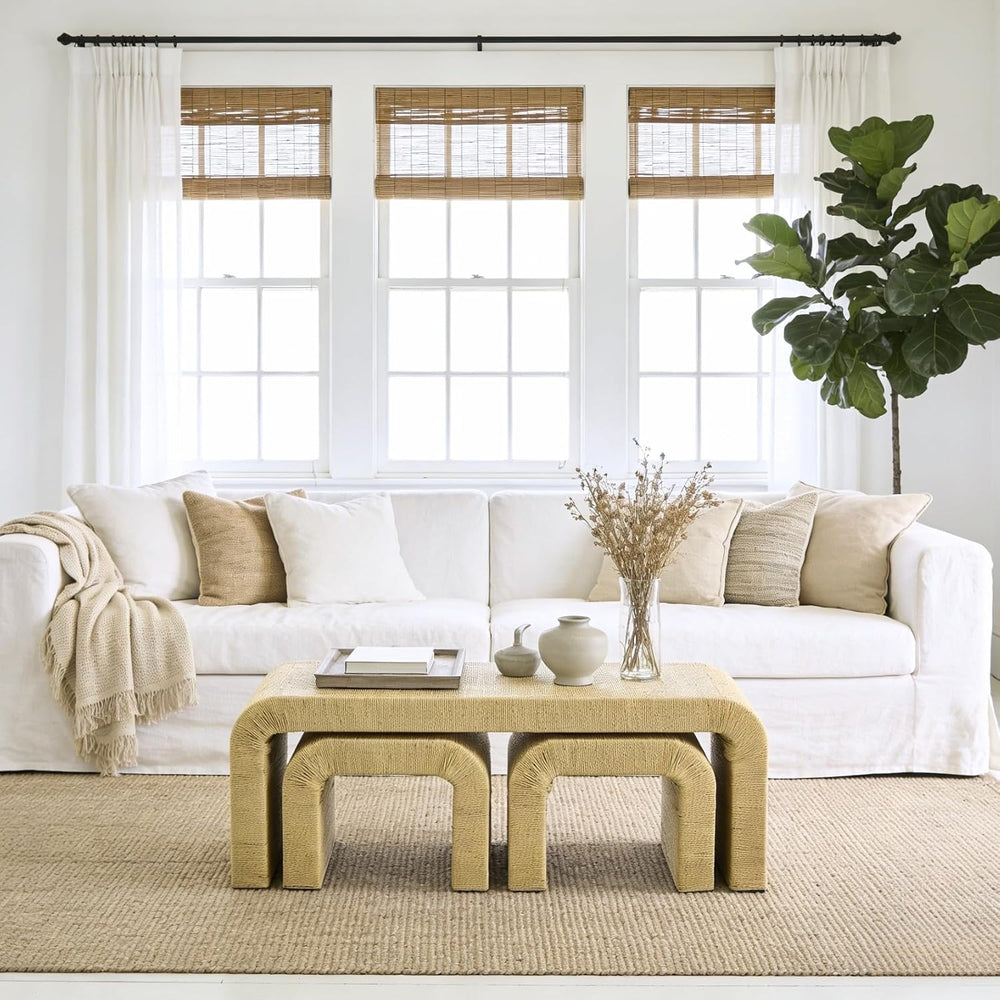 LZAREAL 3-Piece Nesting Woven Rope Coffee Table Set, 47" Boho Waterfall ...