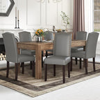 LSSBOUGHT PU Dining Chair, Kitchen Chair with Copper Nails and Solid Wood Legs for Dining Room,Restaurant (Light Grey, 2PCS)
