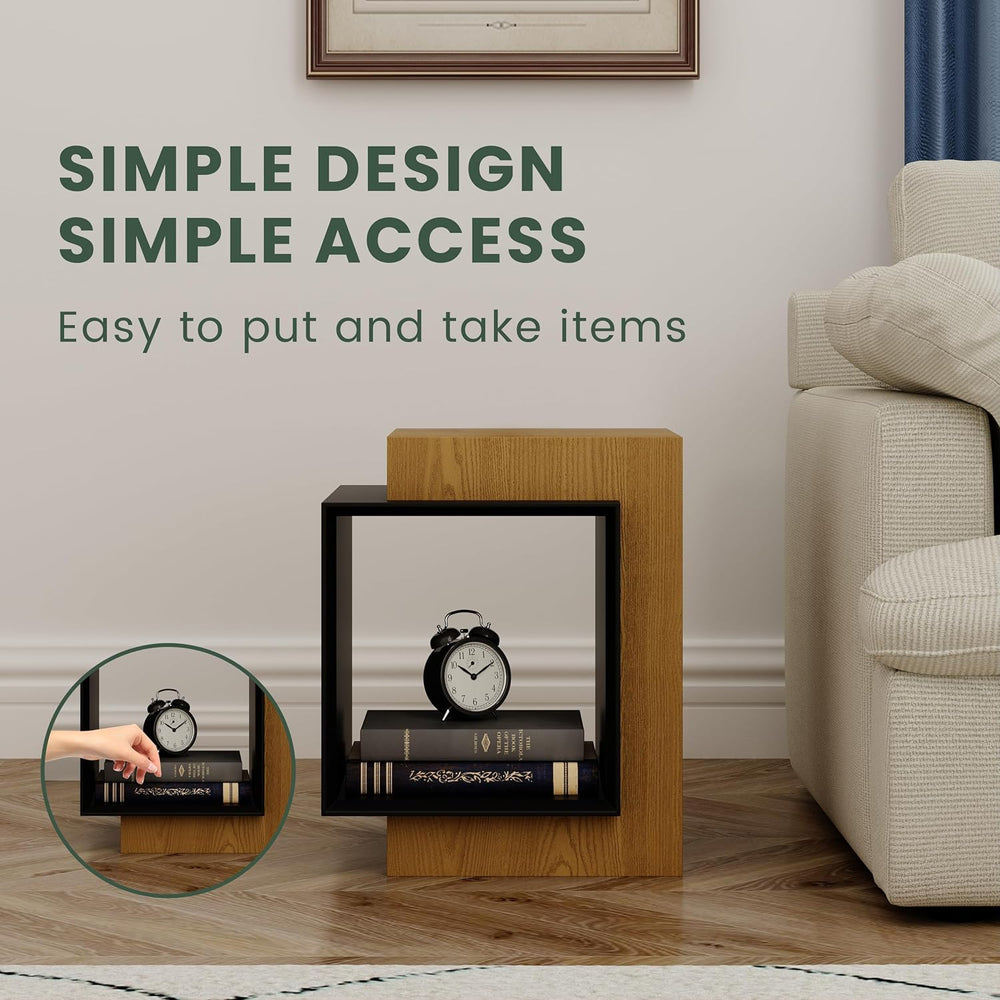 POVISON Minimalist Side Table,17.71" Wood End Table with Storage for Sma...