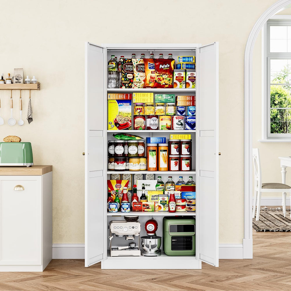 Letaya White Storage Cabinet with Adjustable Shelves-Metal Home Kitchen Pantr...