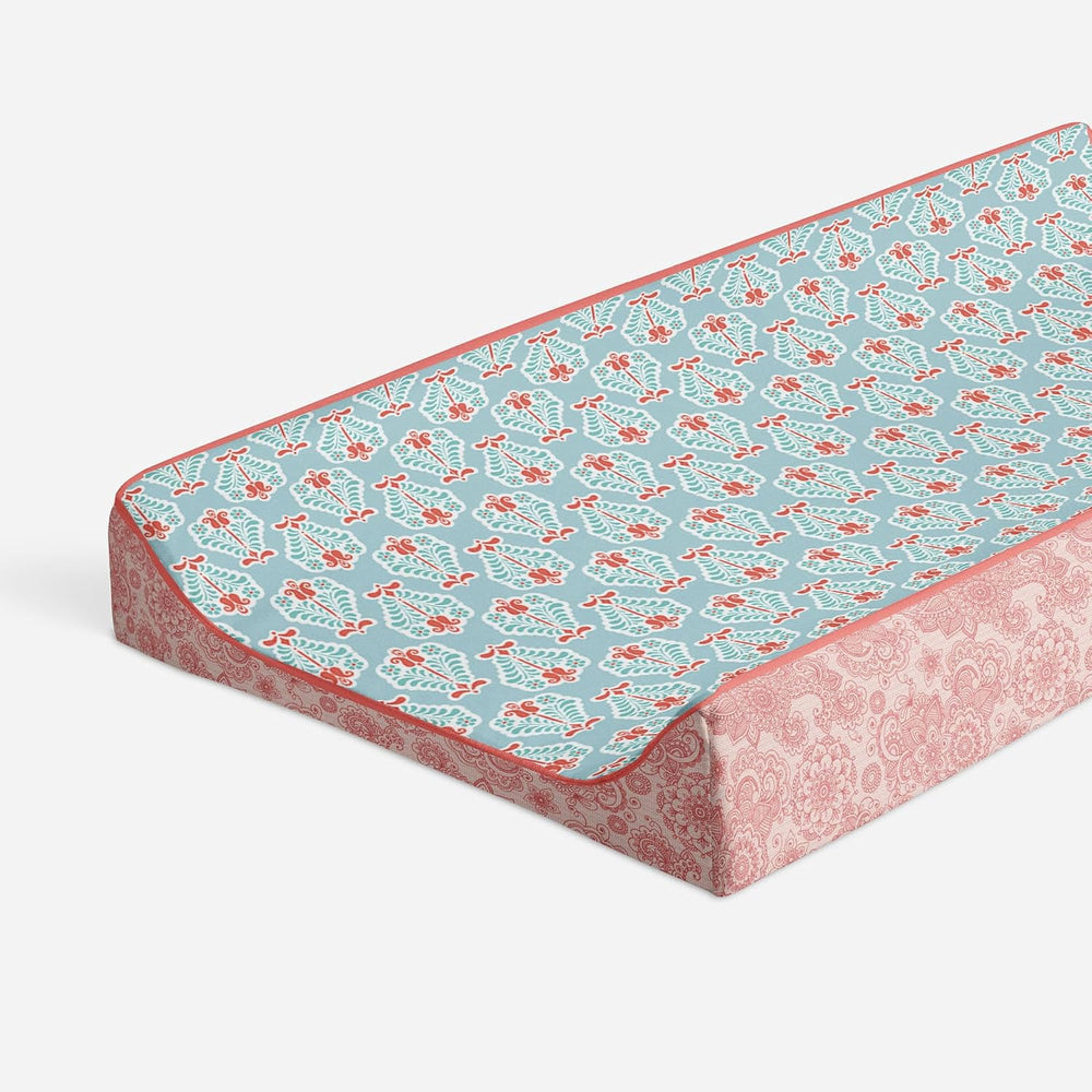 Bacati - Paisley Floral Quilted Changing Pad Cover (Aqua/Coral Floret)