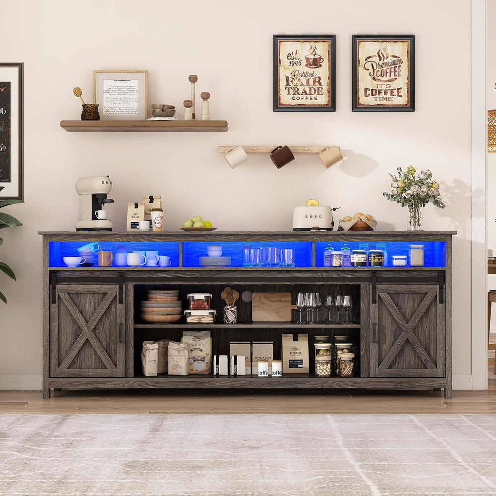80" LED Farmhouse TV Stand for 90/85/80 Inch TVs,Tall Entertainment Cent...