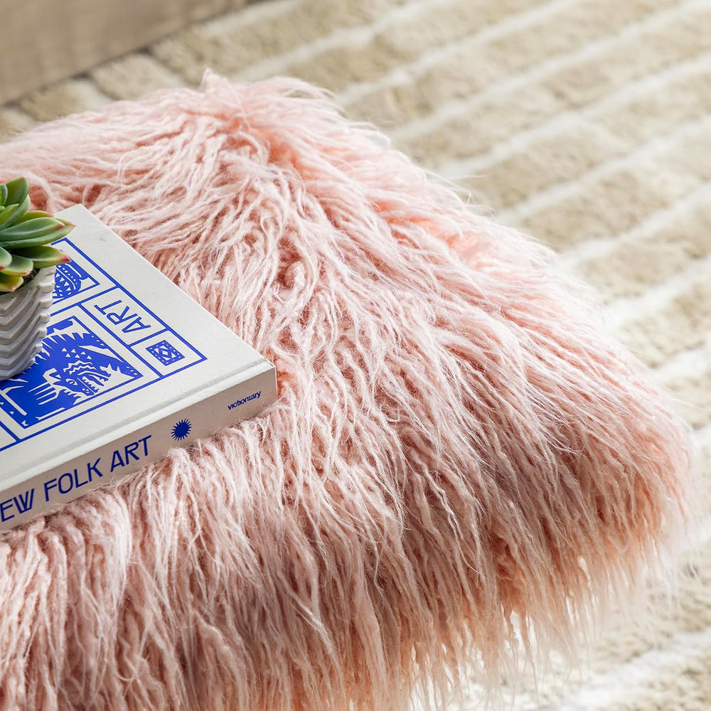 Glitzhome Ottoman Bench, Pink Faux Fur Ottoman Foot Rest, Modern Vanity Stool...