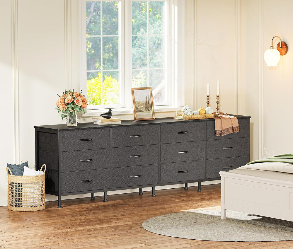 Huuger 70 Inch Black Dresser for Bedroom, TV Stand for 65, 75, 80 Inch TV, 12...