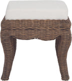 JONATHAN Y Rowan 19.7" Coastal Woven Rattan Vanity Stool, Black Wash | Bohemian Art Deco Accent, White Padded Upholstered Seat, Solid Mango Wood Base, Supports Up To 225 Pounds