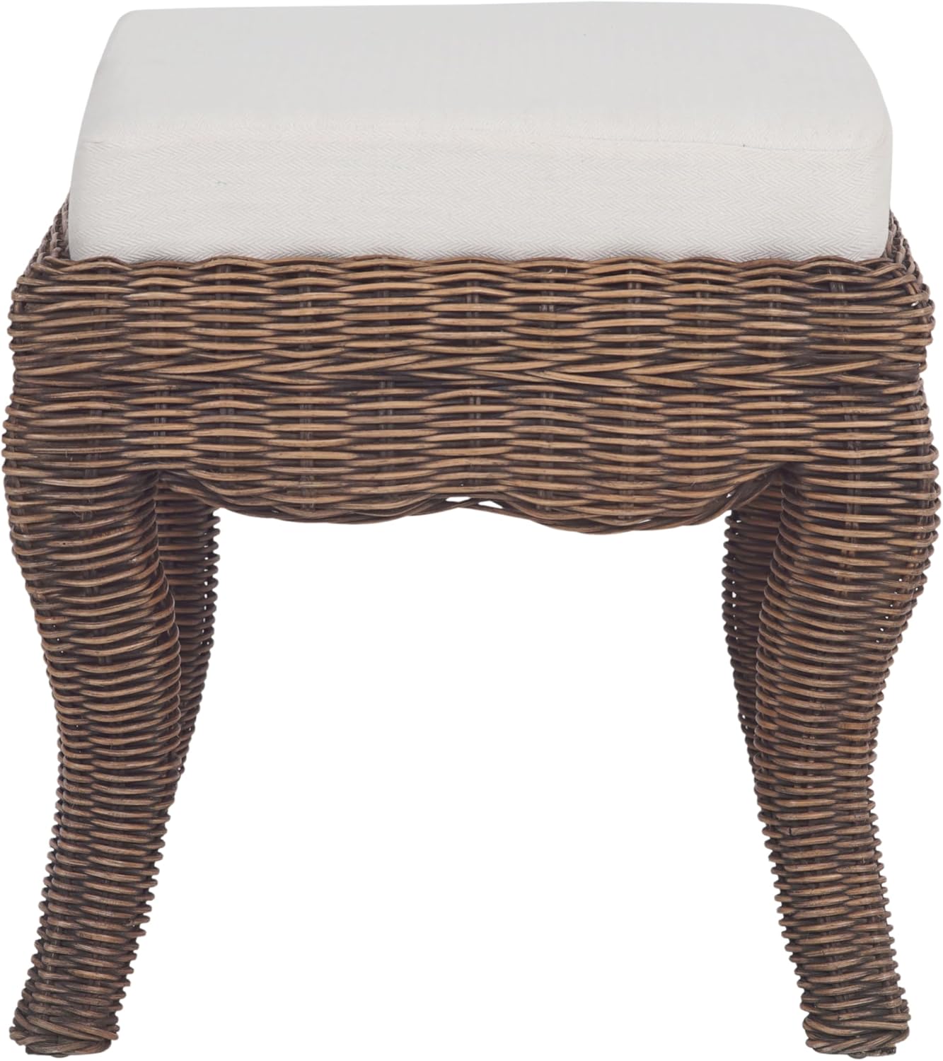 JONATHAN Y Rowan 19.7" Coastal Woven Rattan Vanity Stool, Black Wash | Bohemian Art Deco Accent, White Padded Upholstered Seat, Solid Mango Wood Base, Supports Up To 225 Pounds