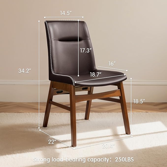 SyMax Dining Chairs Set of 4, Faux Leather Dining Room Chairs with Stitched Edge Trim, Modern High-End Kitchen Side Chairs for Bedroom, Living Room, Dark Brown