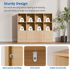Cozy Castle Oak Wood Bookcase, 12 Cube Storage Organizer Shelf with 4 Doors, 3 Tier Storage Cabinet with Anti-Tilt Device for Bedroom, Living Room, Office
