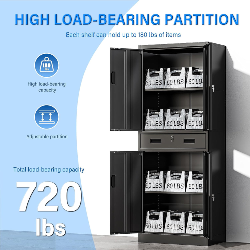 BESFUR Metal Storage Cabinet with 1 Drawer and Adjustable Shelves, 71" H...