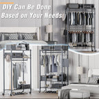 Homdox Rolling Clothes Rack Heavy Duty, 3-Tier Adjustable Wire Shelving Garment Organizer with Double Rods & Hooks, Portable Clothes Rack with Wheels, 17.72" D x 47.24" W x 80.71" H, Grey