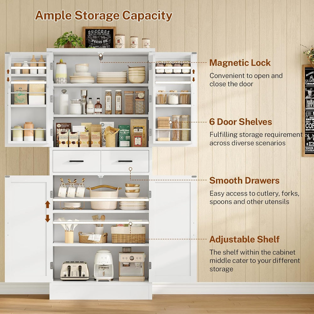 TEENFON Farmhouse Pantry Cabinet, 66.9″H Tall Kitchen Storage Cabinet with Ba...