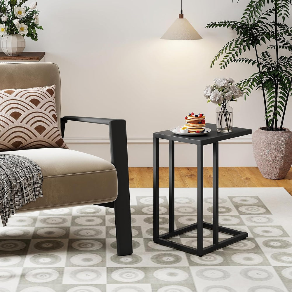 HAPPYGRILL C-Shaped Side Table with Metal Frame, Adjustable Foot Pads, Small ...