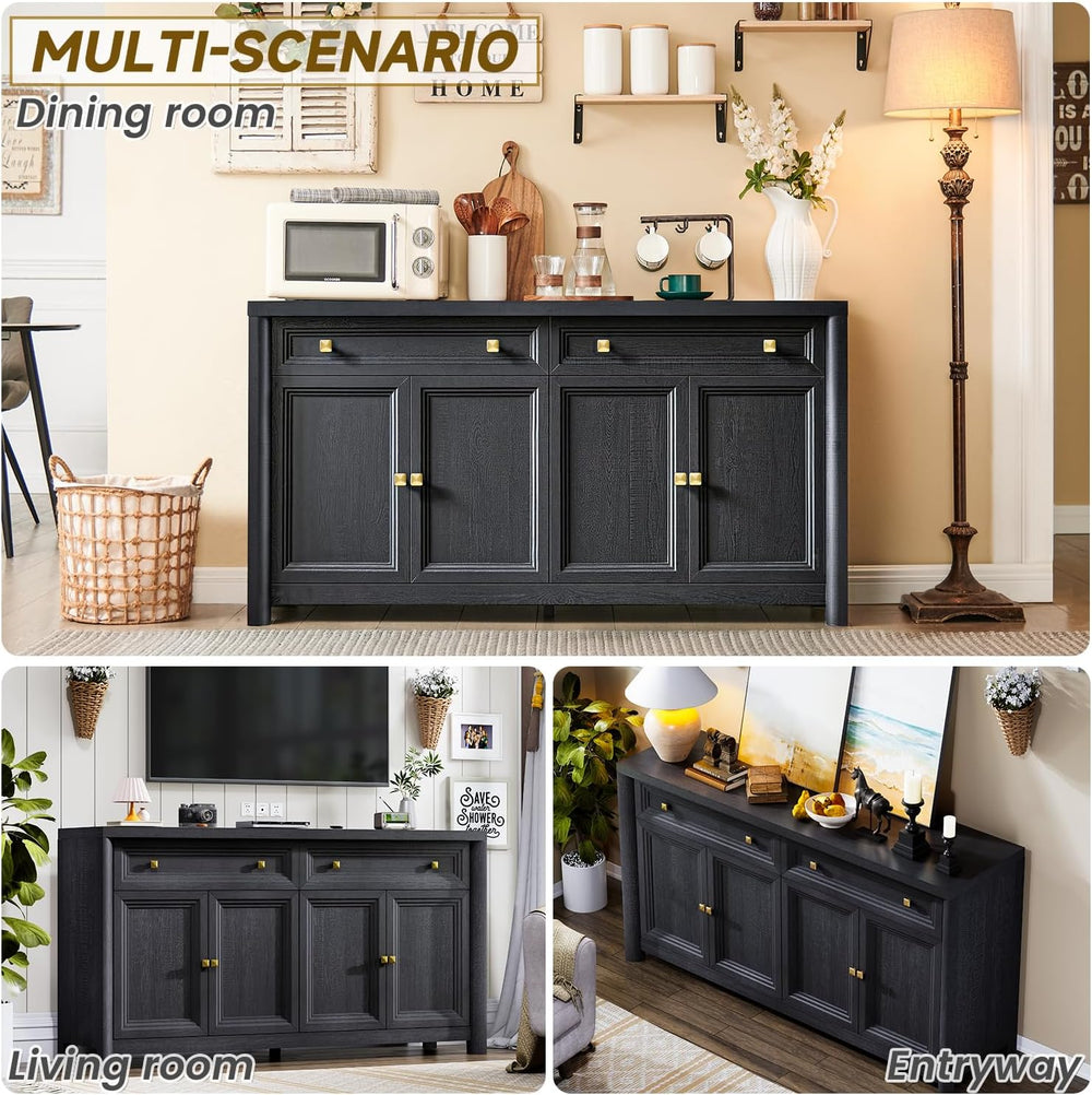 Standifurno Credenza Storage Cabinet with 4 Doors and 2 Drawers, 59" Lar...