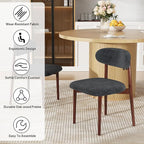 Wooden Dining Chair Set of 6, Modern Dining Chairs with with Curved Back, Linen Fabric Upholstered Kitchen Room Chairs with Adjustable Legs for Farmhouse Dining Living Room,Dark Grey