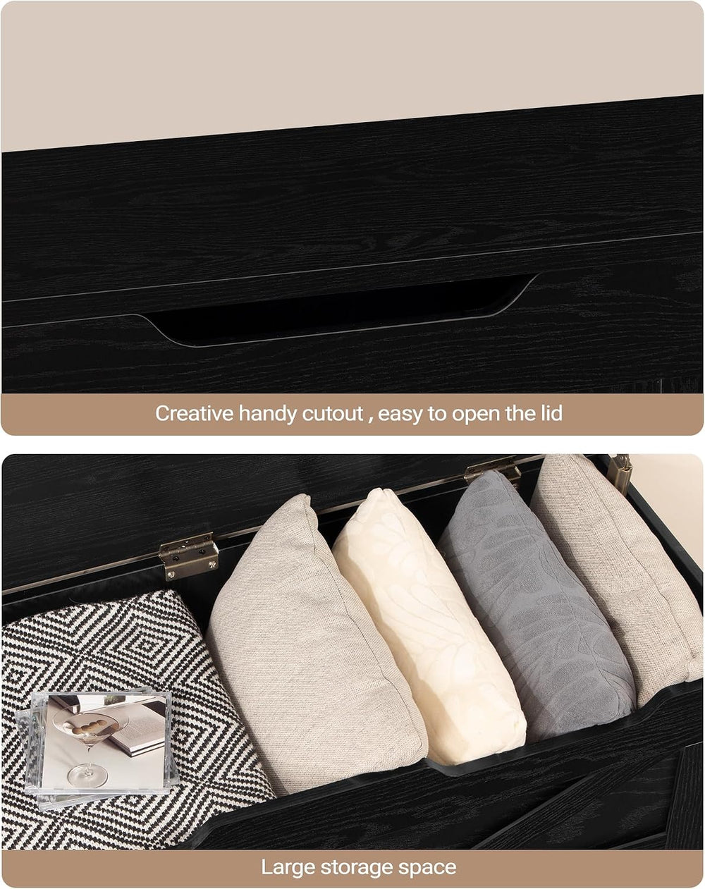 Hzuaneri 39" Modern Storage Chest | 50 Gal | 330lb Seat | Black | Soft-C...