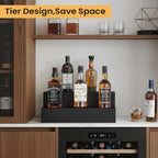 B4Life 2 Tier Liquor Bottle Display Shelf, Bar Bourbon Shelf for Whiskey, Wine Countertop Whiskey Rack Stand, Space-Saving Small Liquor Cabinet for Home, Bar, Party (Wood Bar Shelf Black-1)