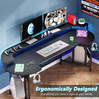 Tribesigns 75 Inch Gaming Desk with Monitor Shelf, Large PC Computer Desk with LED Lights, Gaming Table Gamer Desk for Bedroom, Home Office, Black