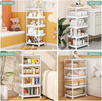 Clear Storage Bins with Lids,4 Tier Plastic Bins with Wheels,Stackable Storage Bin,Closet Organizers Box for Bedroom,Living Room,Toy,23 QT Folding Box with Magnetic door