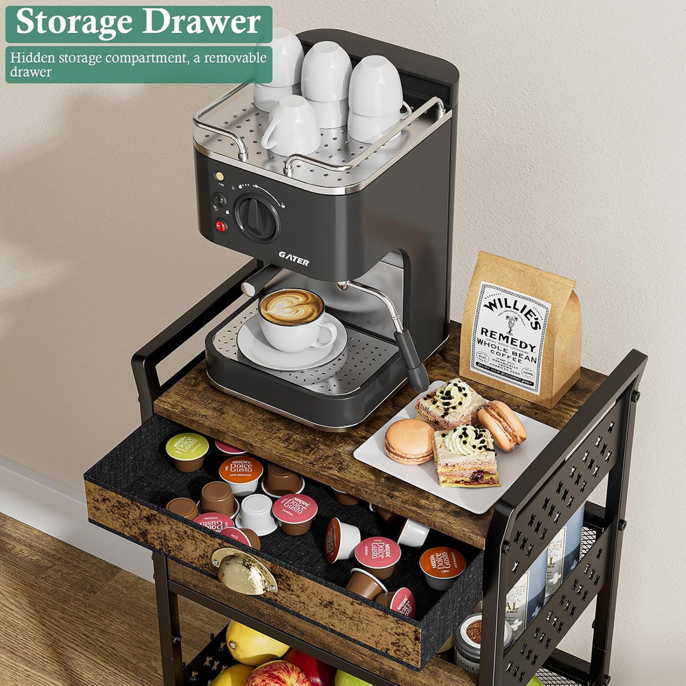 XYZLVSI Rolling Utility Cart, 4 Tier Coffee Cart Station with Drawer | Metal ...
