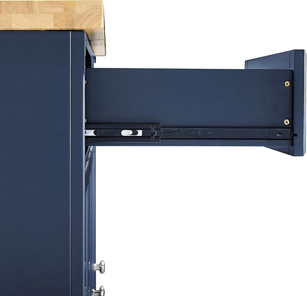 Crosley Furniture Madison Madison Rolling Kitchen Island Cart, Microwave Stand, Coffee Bar, with Shelves and Drawers, Navy