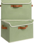 GRANNY SAYS Fabric Storage Bins with Lids, Decorative Storage Boxes with PU Handles, Keepsake Memory box, Shelf Baskets for Closet, Sage Green, Large, 2-Pack