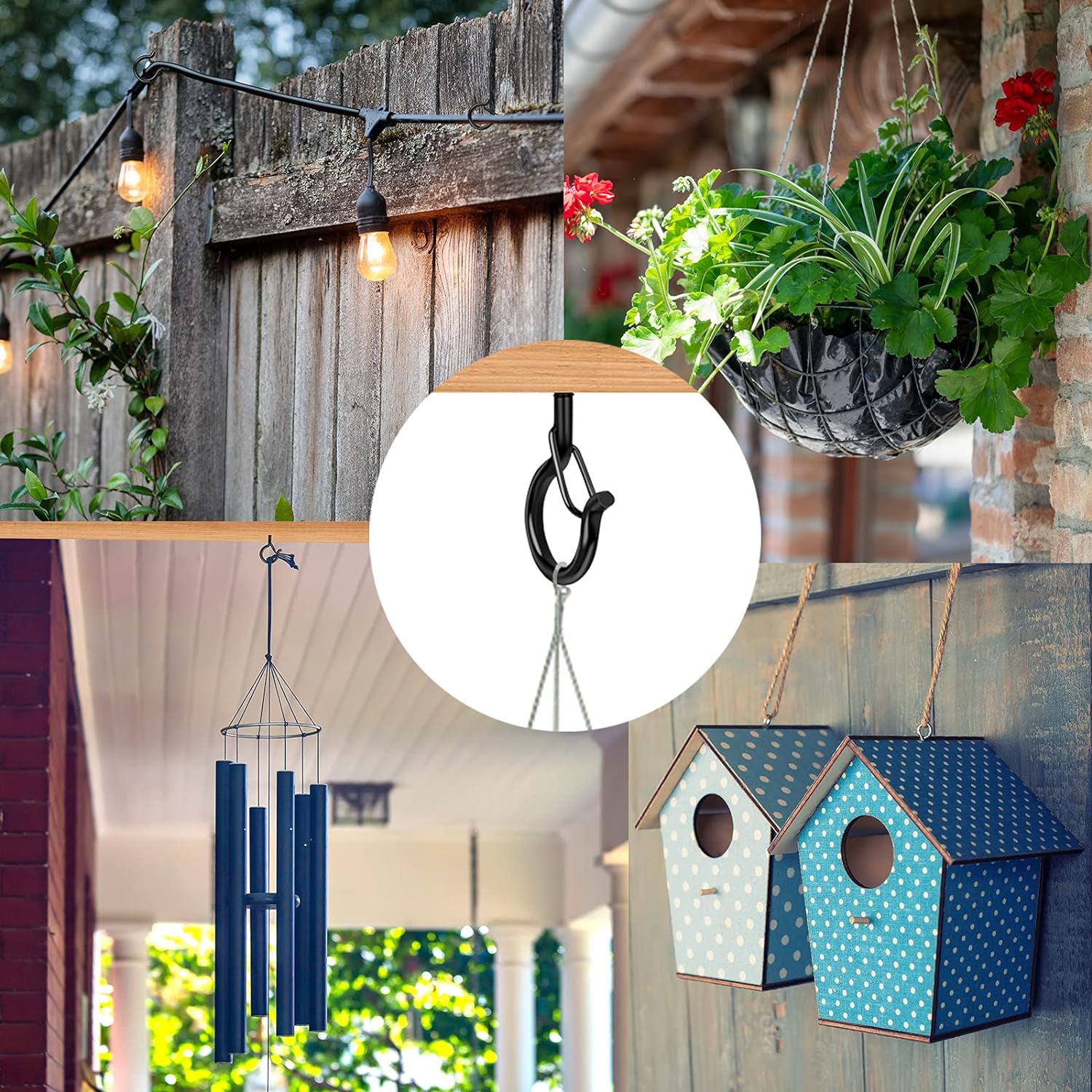 48 PCS Q-Hanger Hooks, Screw Hooks for Outdoor String Lights, Safety Buckle Design Cup Eye Hook for Hanging Christmas Lights, Plants, Wind Chimes, Mounted on Wall Ceiling, Include 1 Wing Nut Driver