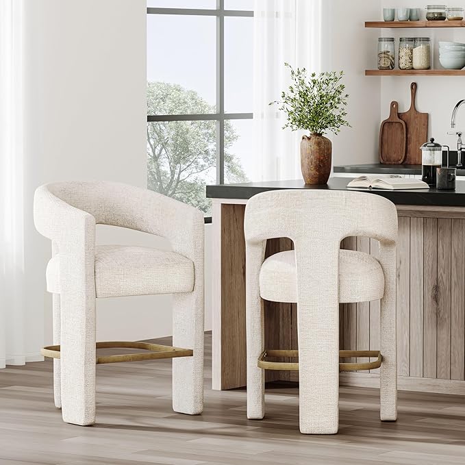 Jofran Upholstered Counter Stool with Arms – Versatile Barstools – Stylish Seating for Kitchen Dining Room or Home Bar, Natural, Single Stool