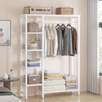VECELO Open Garment Clothing Rack, Free-Standing Heavy Duty Storage Closet with 5 Shelves and Hanging Rod for Small Spaces, Max Load 350LBS, White