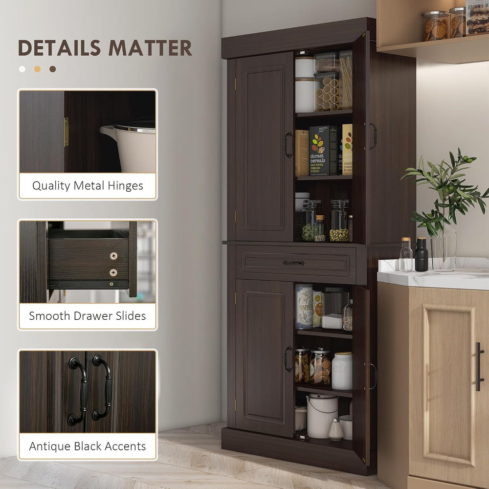 HOMCOM 71" Freestanding Kitchen Pantry Cabinet, Tall Storage Cabinet wit...