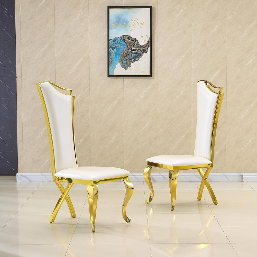 Luxury Dining Chairs Set of 4, Modern White Leather Upholstered Kitchen Chair...