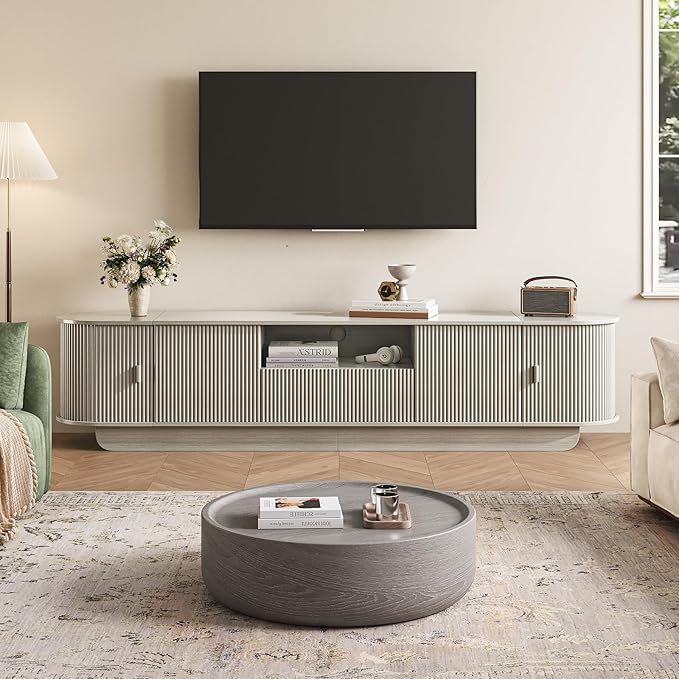 86.61'' Tambour TV Stand for 55-85 Inch, Entertainment Center with La...
