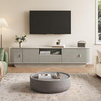 86.61'' Tambour TV Stand for 55-85 Inch, Entertainment Center with Large Storage Cabinet and Sliding Door,Curved Profile Design Media Console with Open Shelves for Living Room, Bedroom, Office, Grey