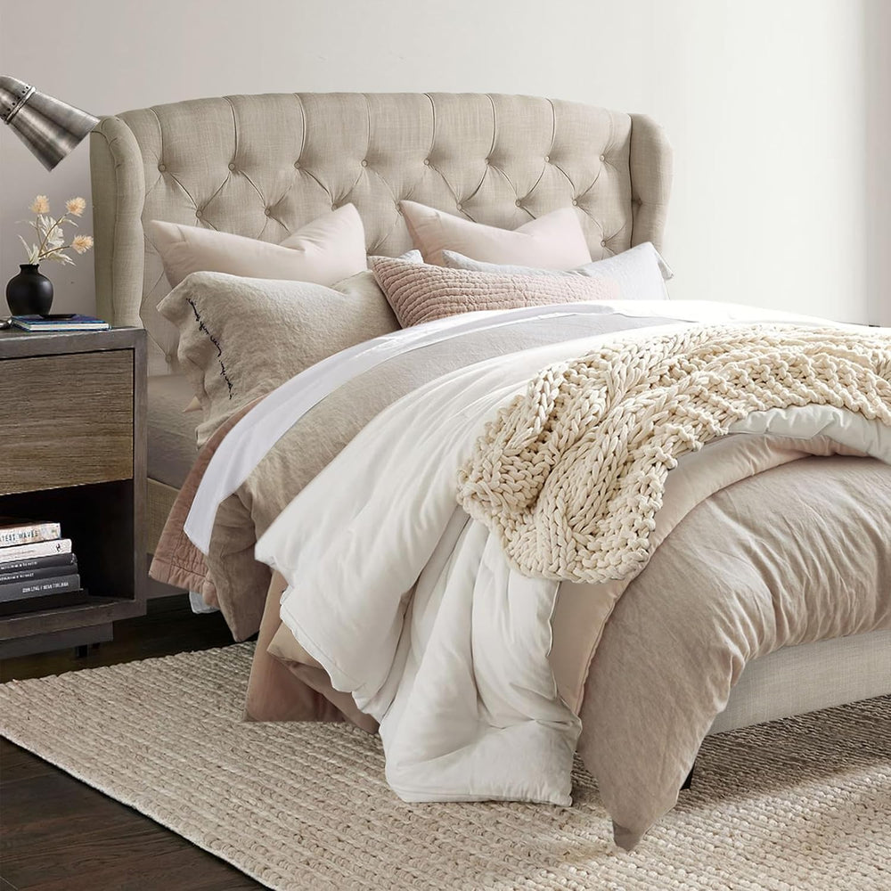 Rosevera Josie Wingback Bed/Tufted Headboard Adjustable Height Bed Frame/Fabr...