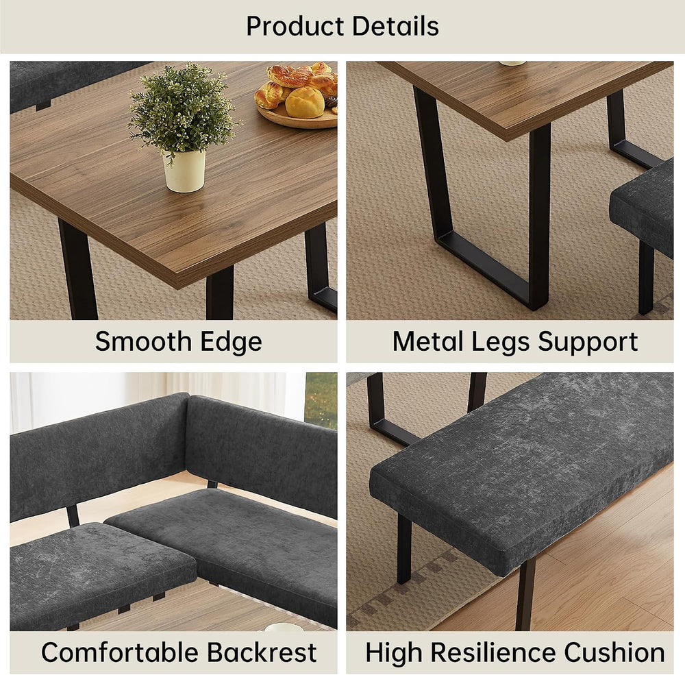 HIPIHOM 3-Piece Corner Dining Table Set with Bench, 67 Inch Space-Saving Brea...