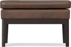 SIMPLIHOME Carlson 27-inch Wide Vegan Faux Leather Small Ottoman Bench in Distressed Chestnut Brown with Solid Wood Frame for Living Room, Entryway, or Bedroom
