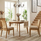 HNY Farmhouse Rattan Dining Chairs Set of 2, Mid Century Modern Kitchen & Dining Room Chairs, Cane Upholstered Kitchen Side Chair with Natural Hardwood Frame, Beige