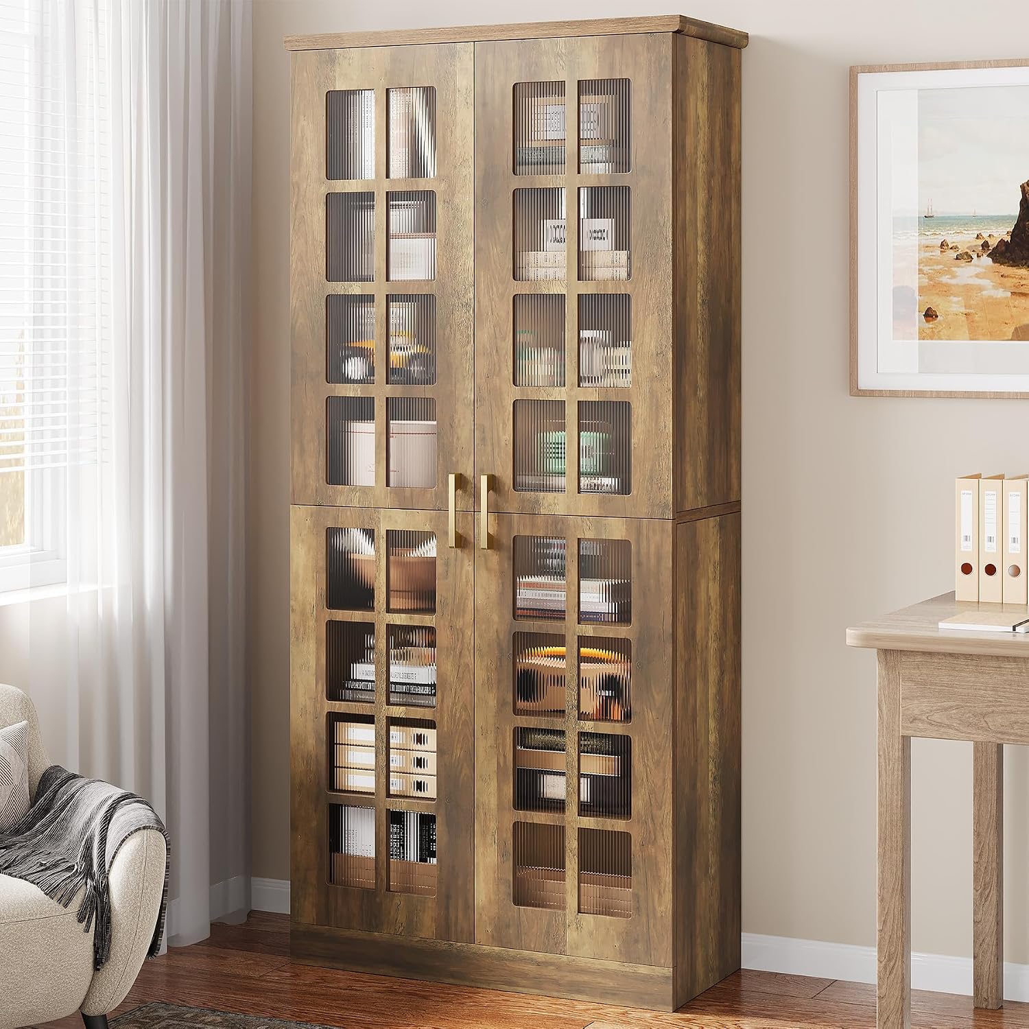 Tribesigns 71" Tall Kitchen Pantry Cabinet with Doors and Adjustable Shelves, Modern Rustic Storage Cabinet Wooden Cabinet for Kitchen, Dining Room, Rustic Brown