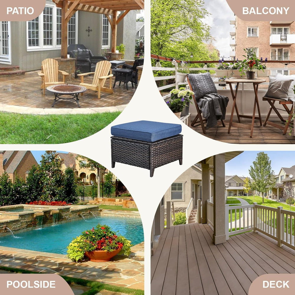Patio Ottomans Set of 2 Outdoor Ottomans Wicker Foot Stools 2 Piece Footrest ...