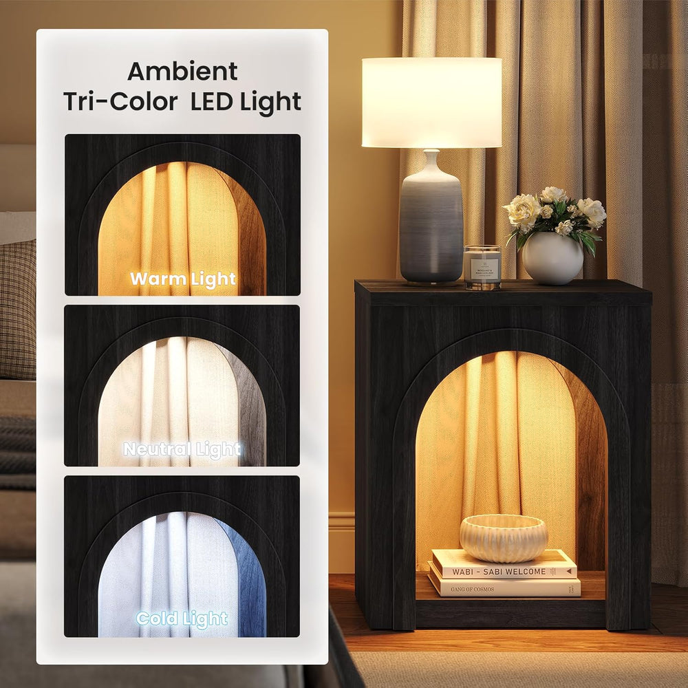 Sikaic Arched End Table Set of 2 with LED Lights, Modern NightStand with Arch...