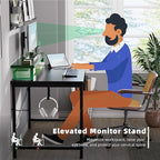 Pamray 32 Inch Small Computer Desk with Monitor Stand, Simple Office Desk with Headphone Hook for Small Spaces, Kids Study Writing Table for Bedroom, Vintage