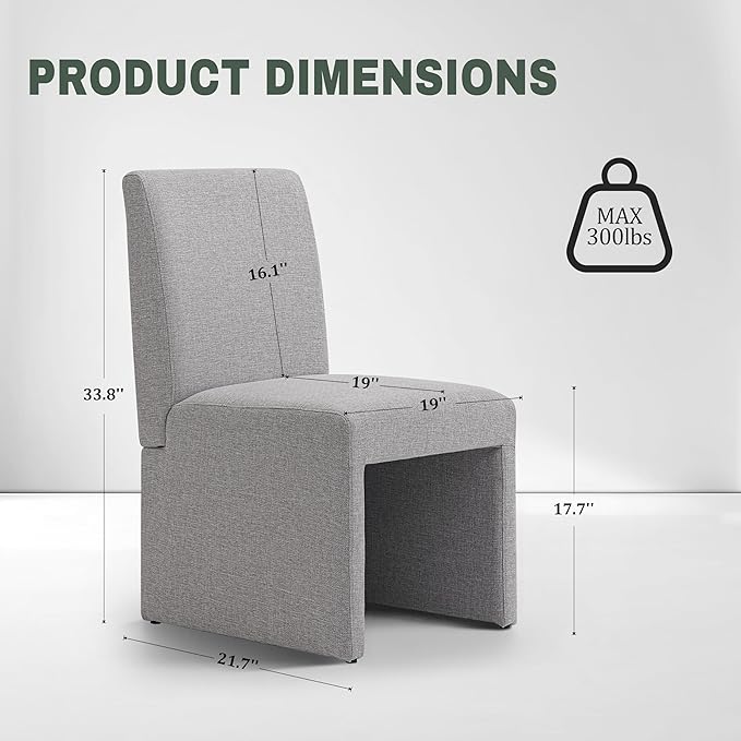 Upholstered Dining Chairs Set of 8 Modern Kitchen & Dining Room Chairs Linen Fabric Dining Chairs with Wooden Frame, Grey