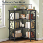 HOOBRO Corner Bookshelf, 4-Tier L-Shaped Bookcase, Industrial Open Display Shelf Tall Storage Organizer, Vertical Storage Rack, for Living Room, Home Office, Black BB59SJ01