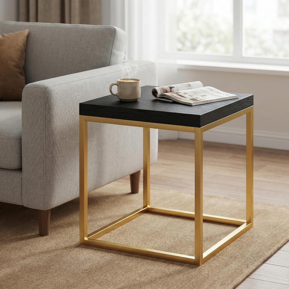 CENSI Modern Square End Table/Side Table, 18", Gold and Black | Extra Th...