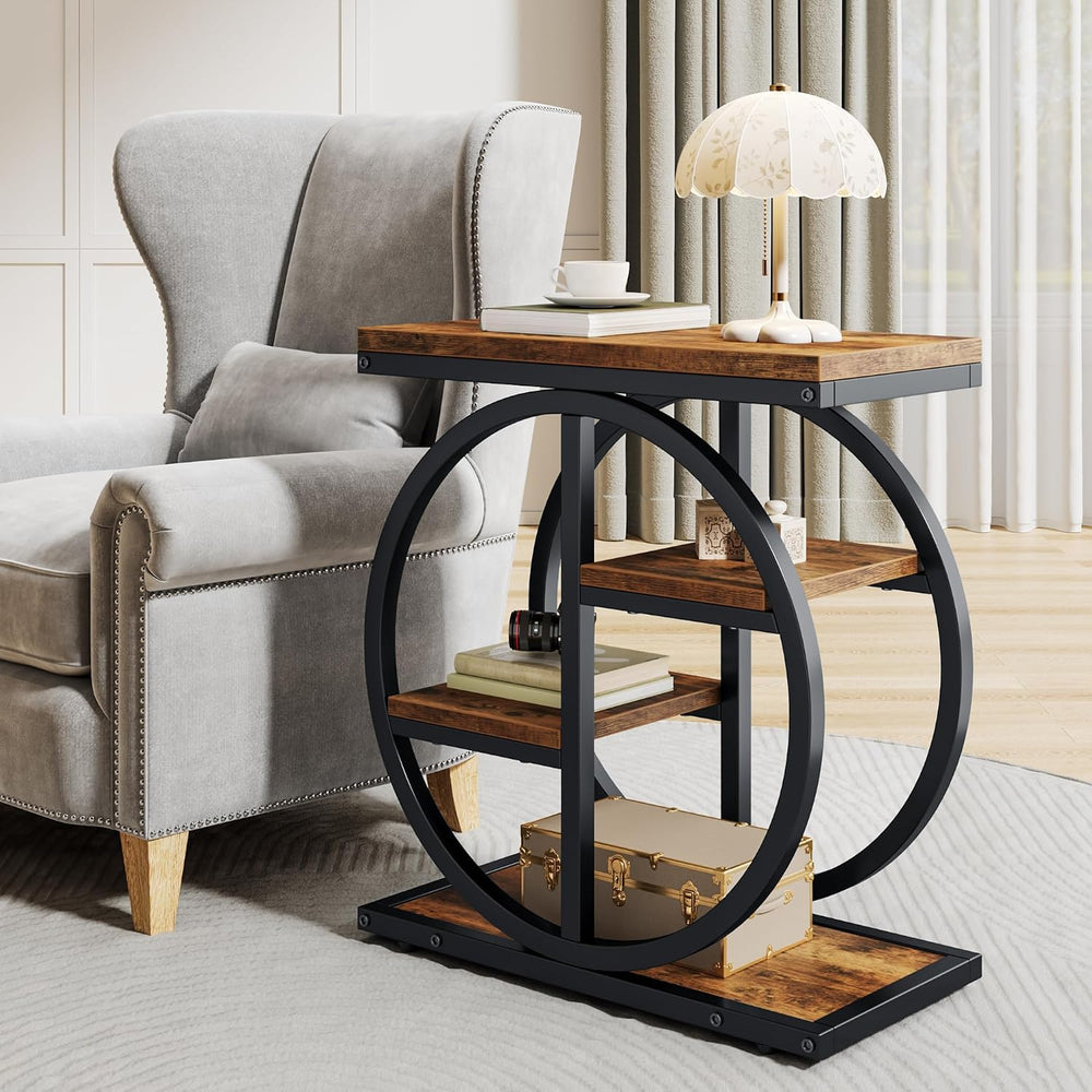 End Tables for Living Room, 4-Tier Narrow Side Table with Storage Space, Wood...