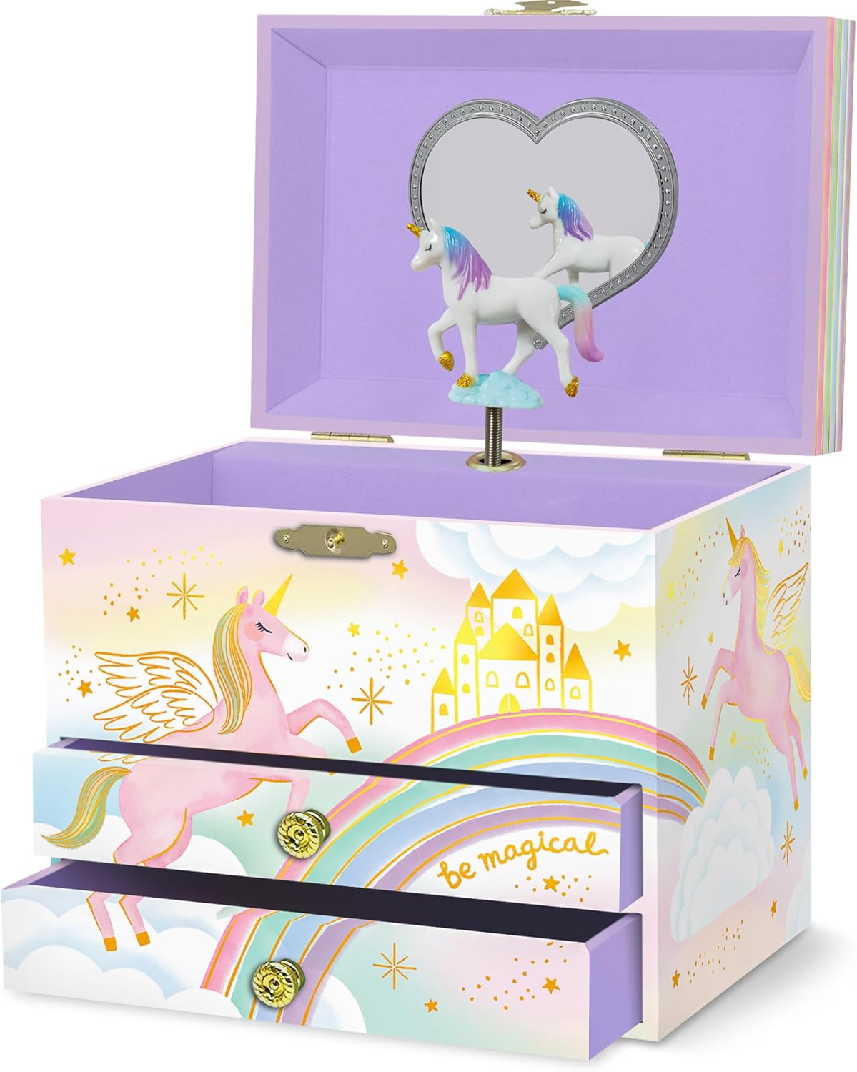 Giggle & Honey Musical Unicorn Jewelry Box for Girls - Kids Music Box with Spinning Unicorn, Unicorn Birthday Gifts for Little Girls, Jewelry Boxes, 6.8 x 5.3 x 6 in - Ages 3-10