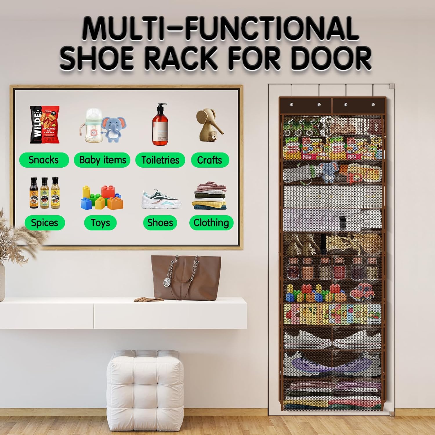 Kotkn Over The Door Shoe Organizer with 12 Large Breathable Pockets - Durable Hanging Storage for the Entire Family's Shoes (Espresso)